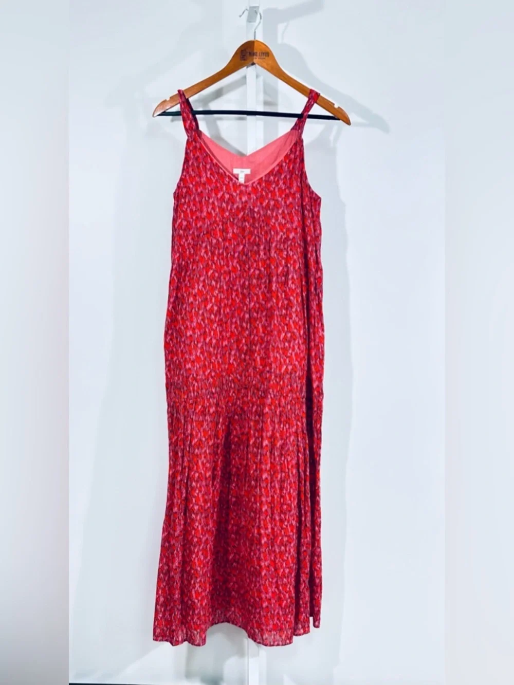 Joie red abstract print cotton slip midi dress XS boho minimalist summer - Picture 2 of 8